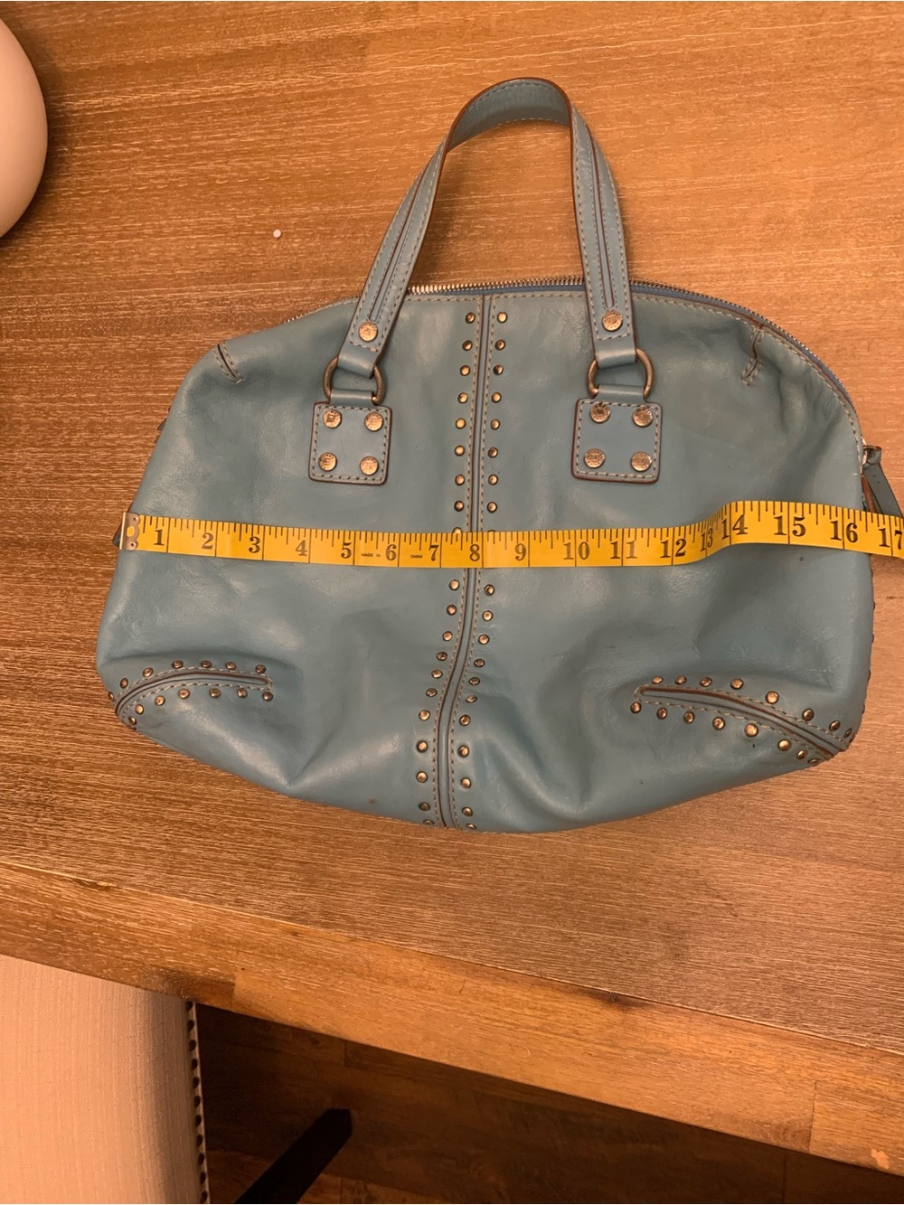 Michael Kors Sky Blue Studded Leather Shoulder Bag - Picture 3 of 16